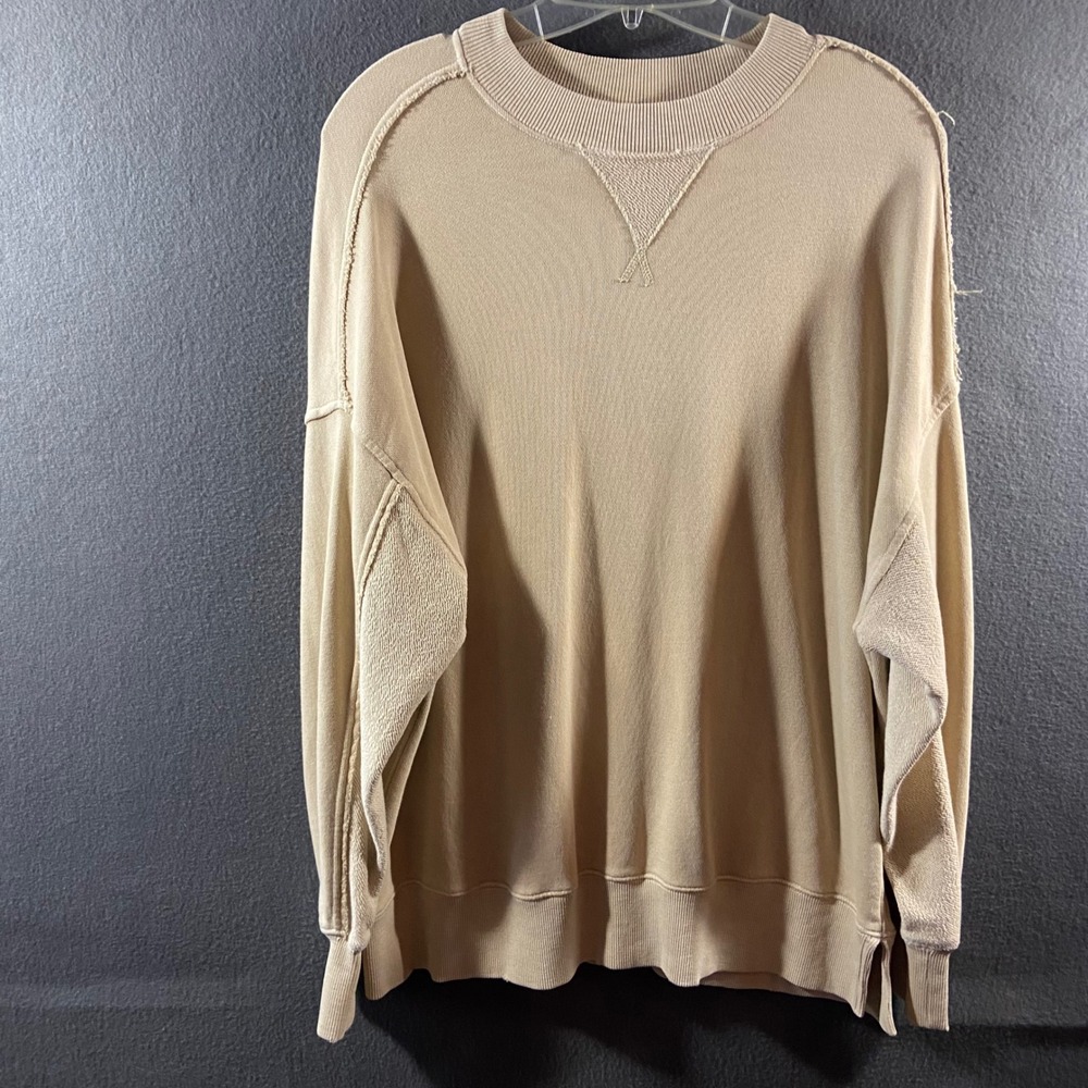 Aerie slouchy Sweatshirt oversized Pullover Tan French Terry Crewneck textured